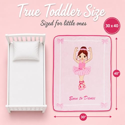 Image of EVERYDAY KIDS Toddler Throw Blanket - 30 inch by 40 inch - Ballerina Born to Dance - Super Soft, Plush, Warm and Comfortable