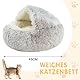 CUEMOON Flauschiges Katzenbett, rund, weiches Plüsch, Kleine Hunde und Katzen Haustierbett Waschbar rutschfest Hundebetten Lang Plüsch Verdicktes Warmes Hundekorb, Schlafkissen, rutschfest, Curry