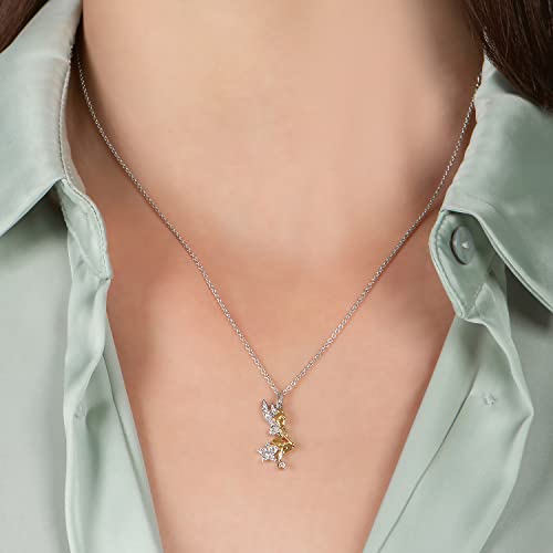 Jewelili Enchanted Disney Fine Jewelry 14K Yellow Gold Over Sterling Silver With 1/6 Cttw Tinker Bell Pendant Necklace #TOP1