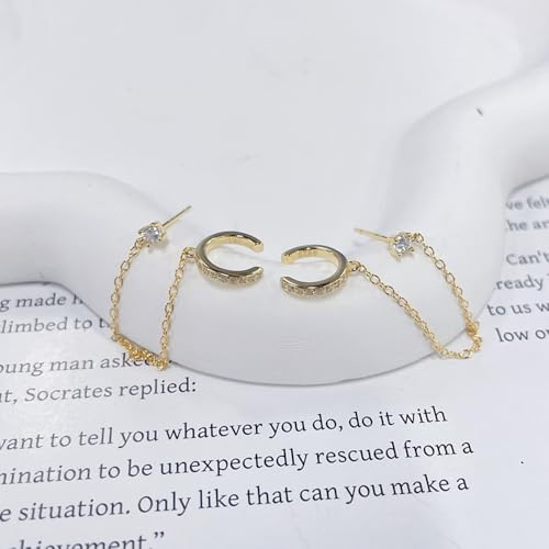 Cuff Small Hoop Halo CZ Stud Chain Climber Crawler Earrings for Women Cartilage Double Holes S925 Sterling Silver Hypoallergenic Fashion Personalized Threader Tiny Huggie Hoops Gifts Bff Birthday2