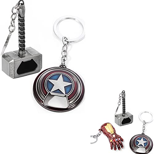 Sio & Tan Mjolnir Keychain Bottle Opener, Iron Man Nano Gauntlet Keychain, Captain America Shield Keychain Bottle Opener, Thor Hammer Keychain Bottle Opener