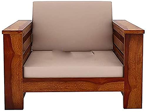 Image of Mamta Furniture Wooden 5 Seater Sofa Set Home Living Room |Solid Wood Sofa Set 3+1+1 | Sheesham Wood Furniture Sofa Set | Without Pillow | 40 Density Cream Cushions| Honey Finish