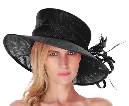 Chapeau bibi noir grand bord mariage cérémonie cocktail pour femme taille unique