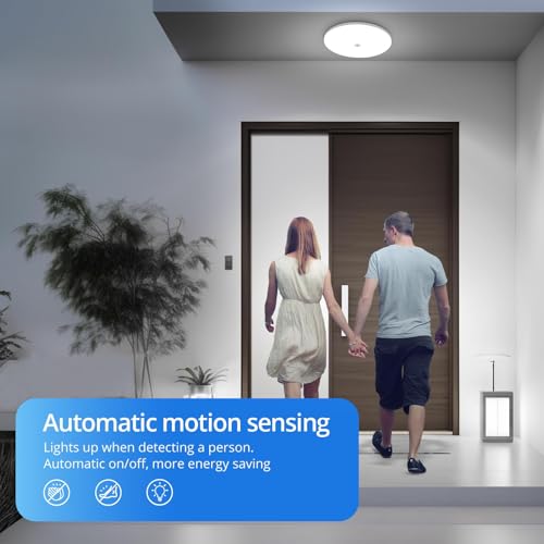 Image of Combuh LED Ceiling Light Motion Detector and Twilight Sensor, 18W 1800LM O30cm Round Ceiling Light, IP56 6500K Cool White Ceiling Lighting for Stairs Hallway Garage Balcony