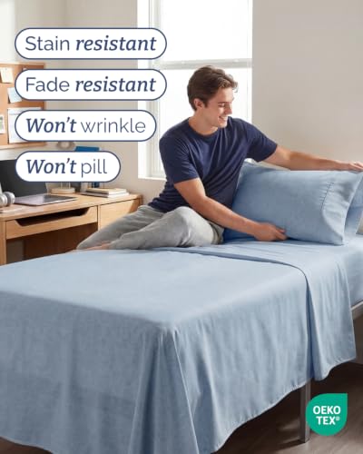 Image of Duvet Cover Twin /Twin XL - 2 Piece Set, College Dorm Room - Heathered Blue