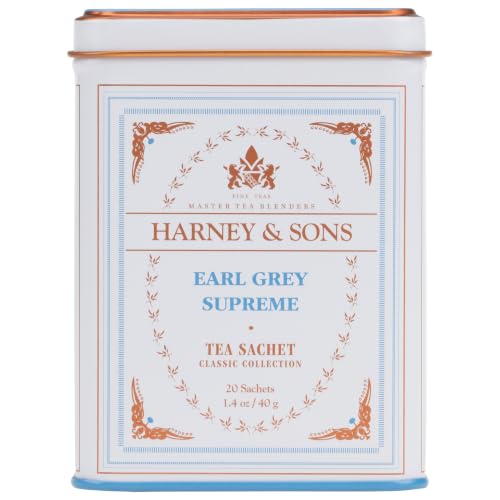 Image of Harney & Sons Earl Grey Supreme, Black Tea, 20 Sachets | Black tea with bergamot oil and silver tips. Contains caffeine.