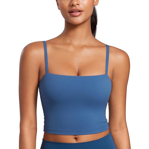 Image of CRZ YOGA Butterluxe Cami Crop Tank Tops | Light Support, Removable Pads, Yoga, Extremely Soft, Square Neck, Spaghetti Straps, Longline Sports Bras for Women