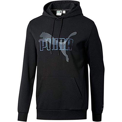 PUMA Men's Essential Hoodie Fleece Big Logo Sweatshirt (Puma Cotton Black, X-Large)