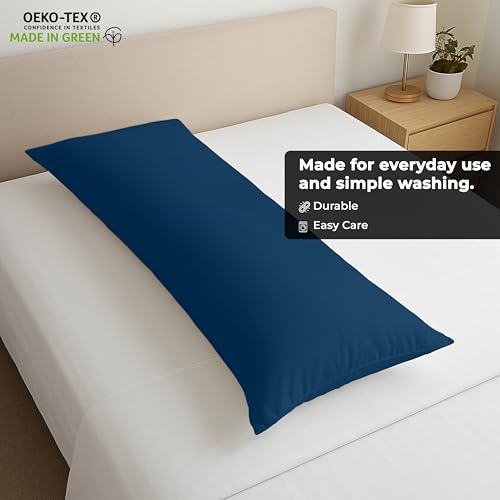 Image of ROYALE LINENS Body Pillow Cover - Double Brushed 1800 Microfiber - 20 inchx54 inch with Hidden Zipper Closure - Wrinkle & Fade Resistant - Super Soft Body Pillowcase 2 Pack (Navy, Pack of 2)