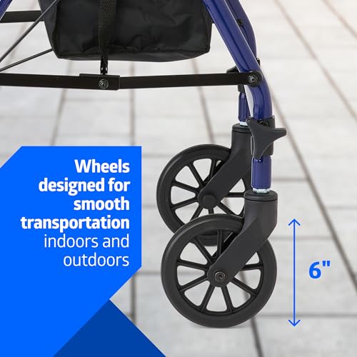 Image of Medline Rollator Walker with Seat, Steel Rolling Walker with 6-inch Wheels Supports up to 350 lbs, Medical Walker, Blue