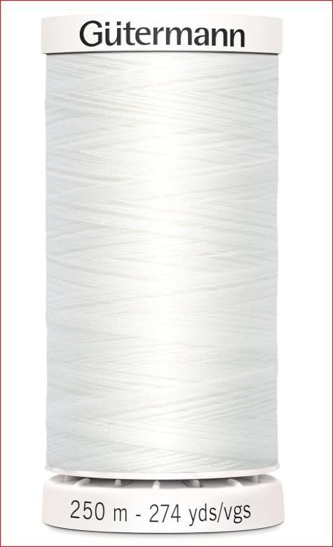 Gutermann Sew-All Thread, Polyester - 100m/ 250m/ 1000m - Black or White - Sewing Quilting Dress Fabric - Simply Sew CraftyTM (White, 250 metres)