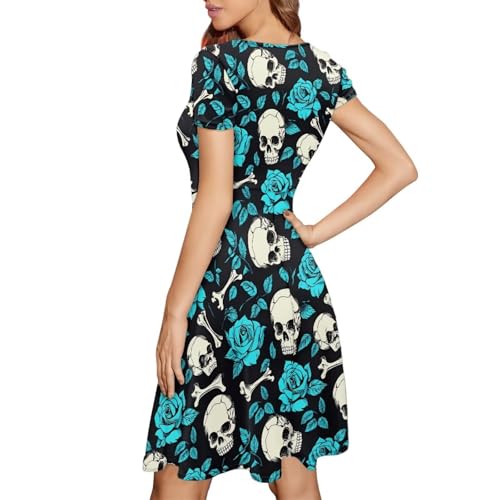 Image of AFPANQZ Womens Casual Summer Lightweight Vintage Dress Short Sleeve Midi Dress Knee-Long Luxury Formal Dress