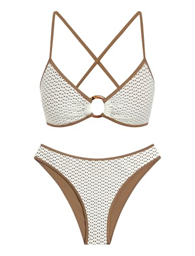 Image of ZAFUL O Ring Bikini Sets for Women Lace Up Swimsuits High Cut Swimwear Contrast Stripe 2 Piece Bathing Suits