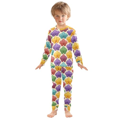 Pajama Sets Long Sleeve Colorful Floral Tiles Repeat Pattern Soft Comfy Sleepwear 2 Piece PJS 3-8T2