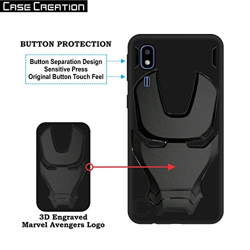 Image of COVERLY Official 3D Touch Feel Trending Real Hero Avenger Logo Mask Soft Rugged Grip Iron Man Super Power Cartoon Movie Silicone Matte Strong Back Cover for Samsung Galaxy A2 Core 2019 -Black
