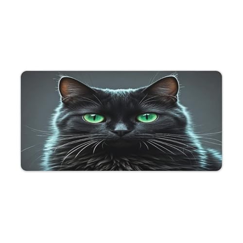Black Cat Green Eyes Pad Mouse Grande de Goma Antideslizante miniatura 1