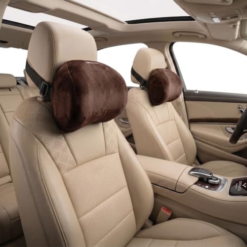 Image of ORTHICO Car Neck Rest Pillow, Pack of 2, Brown | Memory Foam, Ergonomic Design, Universal Fit, Head Support, 1 Year Warranty