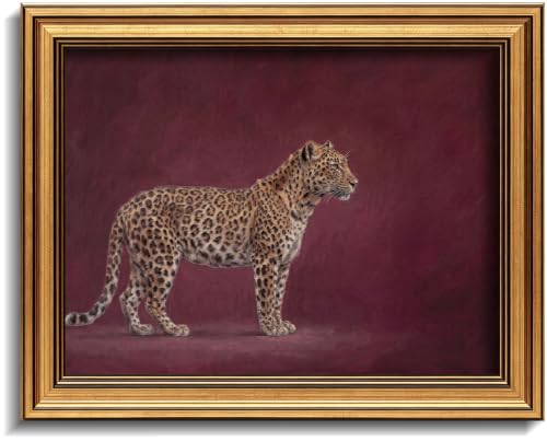 Image of Gold Framed 3D Textured Wall Art, Vintage Burgundy Cheetah Canvas Prints, Minimalist Maroon Wildlife Pictures Decor, Luxury Animal Gallery Artwork for Living Room Bedroom Entryway 16x12inch