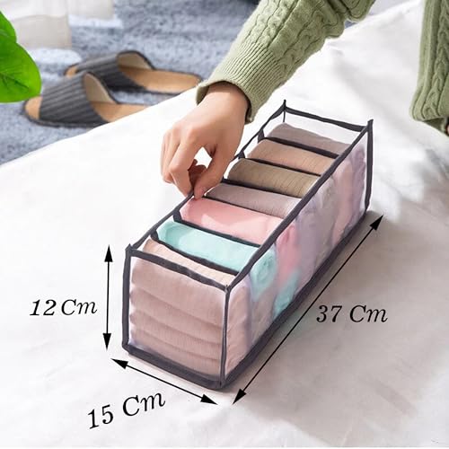 Image of atorakushon 2 Pcs Set Foldable 7 Compartment Socks Organizer for Wardrobe | Cloth Organizer for Storage | Tie, Socks & Underwear Organisers Storage Box for Closet | Brown