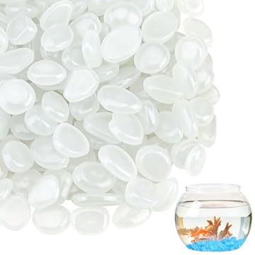 Glow in The Dark Pebbles 200 PCS White, Luminous White Stones for Garden Powered by Light or Solar, Mini Fish Tank Gravel Stones, Garden Pebbles for Plant Pots, Outdoor, Lawn Yard, Walkway (WHITE2)