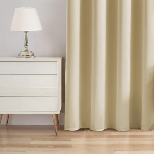 Image of LINENWALAS 100% True Blackout Curtains for Window (6 Feet) - Set of 2 | Matte Finish Complete Light Block | Thermal Insulated & Noise Reducing Room Darkening Curtains | UV Protection (Buff Beige)