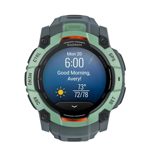 Image of Garmin Instinct 3 50mm, AMOLED Display, Rugged Outdoor GPS Smartwatch, Metal-Reinforced Bezel, Built-in Flashlight, Up to 18 Days of Battery Life, Neo Tropic /Twilight