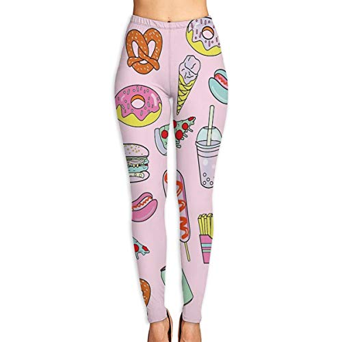 Cocoal-ltd Pantalones de yoga de cintura alta soñando con comida chatarra para mujer, para entrenamiento, correr, yoga, gimnasio, color blanco, tamaño small