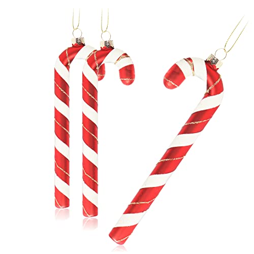 com-four® 3X Christbaumanhänger Zuckerstange XXL- Christbaumschmuck zum Anhängen - Weihnachtskugel in Zuckerstangen-Form - 17 cm (rot/weiß/goldfarben Glas - 3 Stück)