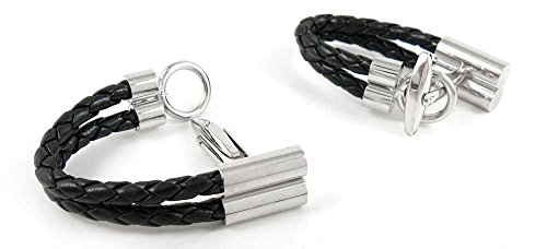 Par de Mancuernillas para Hombre Doble Cuerda Negra Trenzada miniatura 2