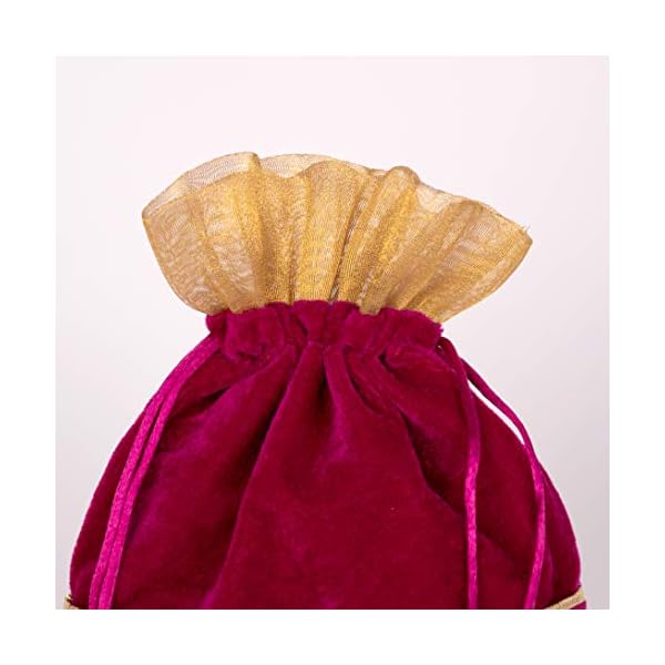 Meher Collection Women's Velvet Traditional Potli Bags for Return Gifts Wedding Gift for mom Potli Purse Gift Bags Diwali potli Karwachauth - Pink Large 30x22cm can accommodate upto 1kg (Pack of 5) - Image 4