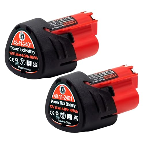 Battery Replacement for Milwaukee M-12 : 12v Batteries 4.0 ah Lithium Compatible with Milwaukee 12 Volt Cordless Power Tools Heated Jacket 2 Pack 48-11-2411 48-11-2440 48-11-2420 48-11-2401 48-11-2425