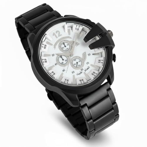 Image of Modern Armor Chronograph Wrist Watch for Men | Heavy Dial Stylish Analog Watch | Premium Black Metal Strap | Available in Black & White Dial inch