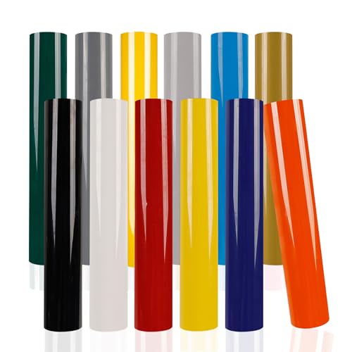 Image of FUNKAKA Heat Transfer Vinyl Bundle, 12 Rolls 12 inch x 5ft HTV Vinyl | 12 Assorted Colors Glossy Adhesive Iron On Vinyl for All Cutter Machines Easy to Cut & Weed for Heat Vinyl Design