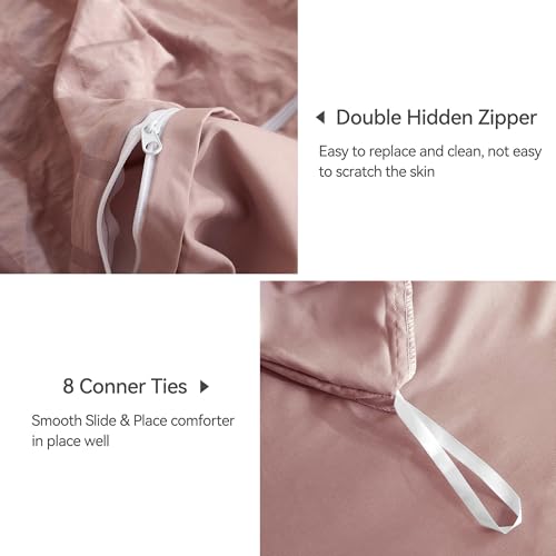 Image of JELLYMONI Seersucker Duvet Cover Set Full, 3pcs Smokey Pink Polyester | In Guest Room & Studio, Single Upgrades Pick, Crinkled Texture, Oeko-Tex Certified, 8 Corner Ties & Hidden Zipper