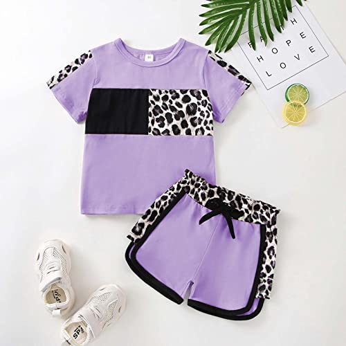 Image of FOCUTEBB Toddler Girl Clothes Baby Leopard T-Shirt Shorts Summer Set 18M-8Y | 95% Cotton, Soft Breathable, Leopard Camo Print, Short Sleeve Tee, Elastic Shorts Design, Casual Summer Wear