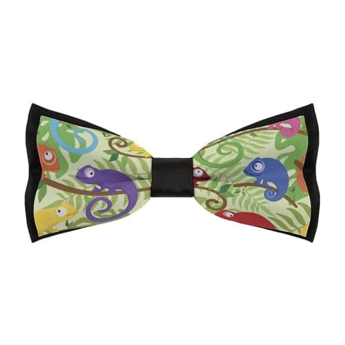 JYYAU Green Lizard Chameleon Pattern Bow Tie Adjustable Necktie For Men Business Fashion Pre-tied Tie Neckwear Novelty Accessory For Weddings Party Festival