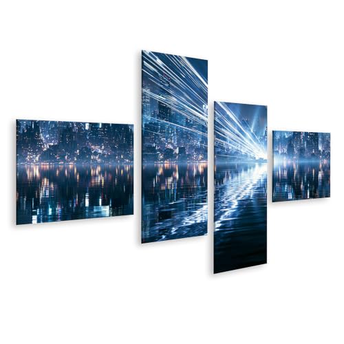 Impression sur toile Skyline futuriste islandburner tableau salon en 4 pièces Edition L1