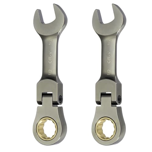 sourcing map 2pcs Flex Head Ratchet Wrench Spanner 1/2" SAE Ratcheting Combination Wrench 72-Teeth Chrome Vanadium Steel Ratchet Gear Spanner with 12 Point Box End for Auto Repairs