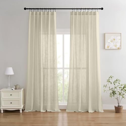 Image of Joydeco Linen Curtains for Living Room,Semi Sheer Curtains 72 inches Long,Light Filtering Curtains Privacy Assured Curtains & Drapes (W52 x L72 Inch, Natural)