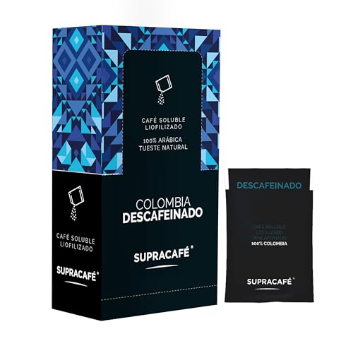 Café Soluble Descafeinado Liofilizado 100% Arábica | Colombia Cauca | 100 sobres individuales de 1,8g | Café instantáneo | Supracafé