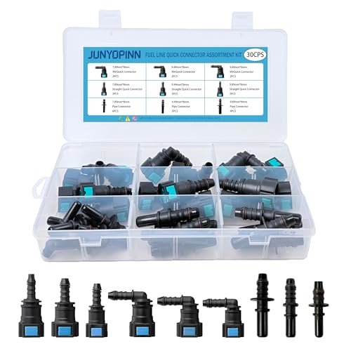 30PCS Fuel Line Quick Connector Assortment Kit SAE 7.89mm 9.49mm 9.89mm5/16 3/8 Straight & Elbow Push-On Release Hose Fittings for Automotive Fuel Line Repair