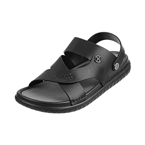 Image of Metro Men Black Synthetic Sandals, EU /38 UK /4 (60-7)