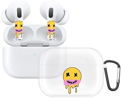 RockMax for AirPod Pro Case, Clear Soft TPU Case with Black Keychain and Decal Stickers, Happy Face Vinyl Skin Gift for Teens and Adults