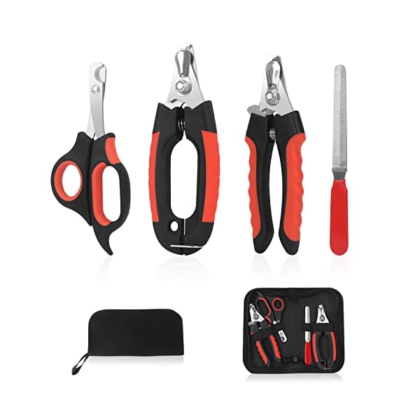 Bretheil Dog Nail Clippers Trimmer Set, Quick Safety Guard to Avoid Over-Cutting, Stainless Steel Razor Sharp Blades, Sturdy Non-Slip Handles, Storage Case and Nail File, Professional Pet Grooming