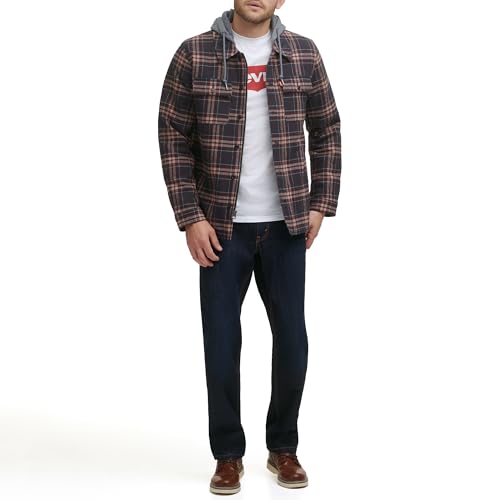 Image of Levi's mens Plaid Sherpa Lined Hooded Shirt Jacket (Regular & Big & Tall Sizes)