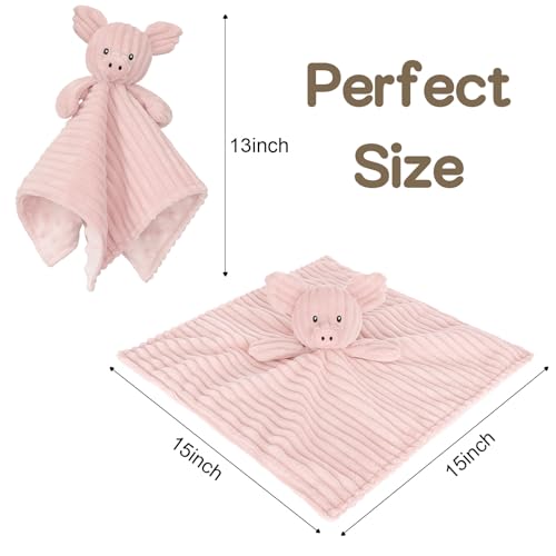 Image of Baby Security Blanket for Boys and Girls Lovey Pig 15 Inch Pink
