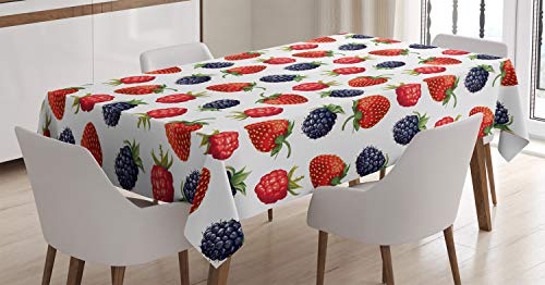 ABAKUHAUS des Fruits Nappe, Fraises aux framboises, Linge de Table Rectangulaire pour Salle à Manger Décor de Cuisine, 140 cm x 200 cm, Plum Rouge