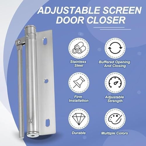 Image of Automatic Door Closer Hinge, Adjustable Spring Door Closer with Arm, Self Closing Door Hinge for Home, Office, Cabinet & Light Doors. (Silver)