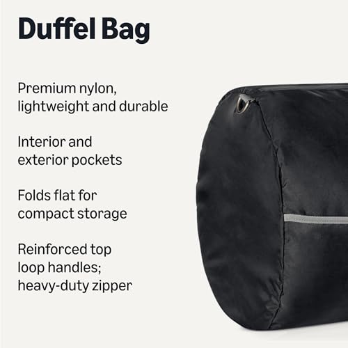 amazon essentials 32434 extra large foldable nylon duffel bag for travelstorage with zippered pockets 9254 cubic inch 150l 50-lbs capacity black previously amazon basics