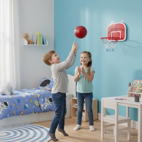 Cesta de baloncesto de interior para espacio pequeño con bomba y 2 pelotas mini 2